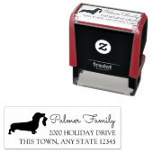 Dachshund met kous vakantie adres  zelfinktende stempel (In situ)