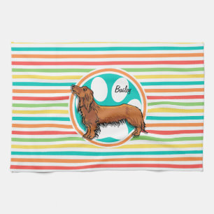 Dachshund met lange vleugels; Heldere regenboogstr Theedoek
