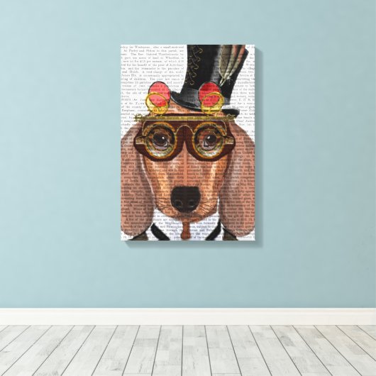 Dachshund met opening bovenaan en bovenleer canvas afdruk (Insitu (Houten vloer))