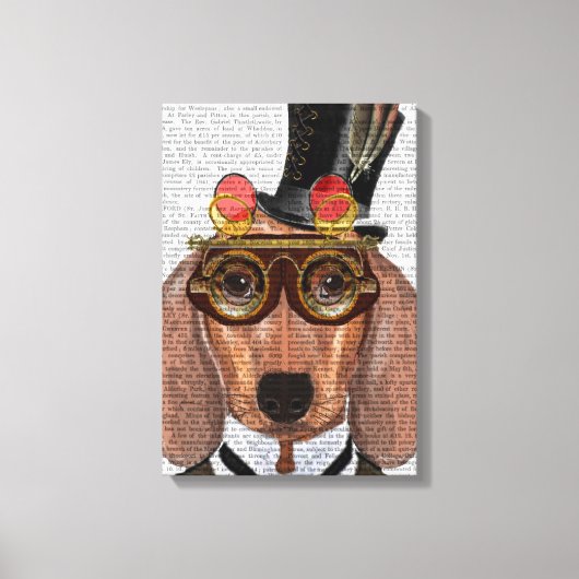 Dachshund met opening bovenaan en bovenleer canvas afdruk (Voorkant)