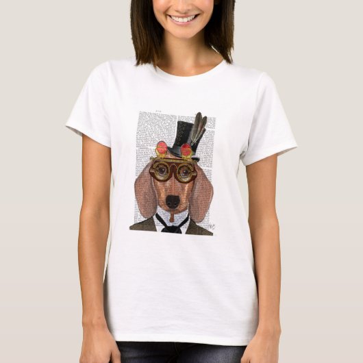 Dachshund met opening bovenaan en bovenleer t-shirt (Voorkant)