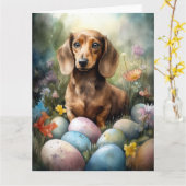 Dachshund met paaseieren kaart (Gele Bloem)