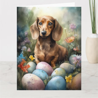 Dachshund met paaseieren kaart