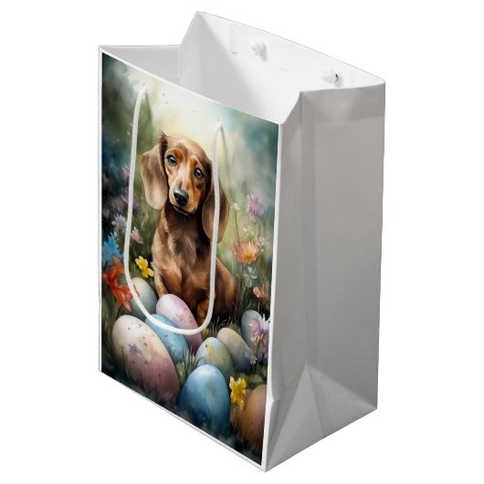 Dachshund met paaseieren medium cadeauzakje (Voorkant Gekanteld)