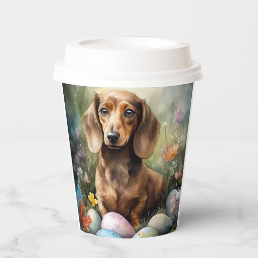 Dachshund met paaseieren papieren bekers (Voorkant)