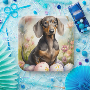 Dachshund met Pasen Eieren Papieren Bordje