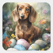 Dachshund met Pasen Eieren Vierkante Sticker (Voorkant)