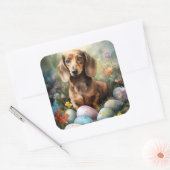 Dachshund met Pasen Eieren Vierkante Sticker (Envelop)