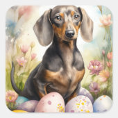 Dachshund met Pasen Eieren Vierkante Sticker (Voorkant)