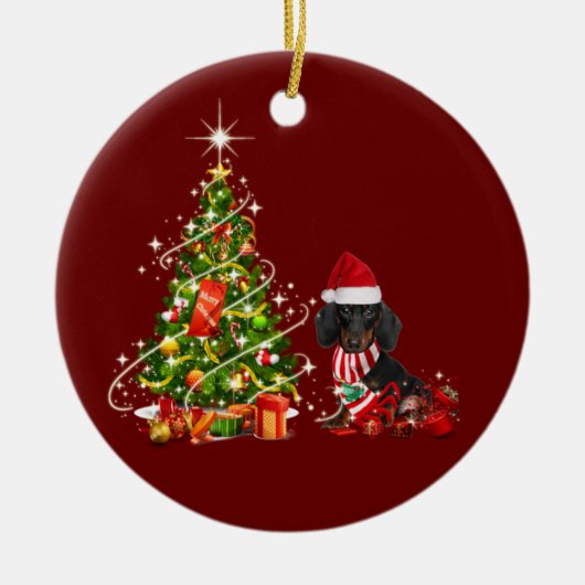dachshund met Petten kerst Keramisch Ornament (Voorkant)