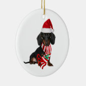 Dachshund met Petten kerst Keramisch Ornament (Rechts)