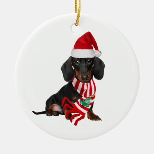 Dachshund met Petten kerst Keramisch Ornament (Voorkant)