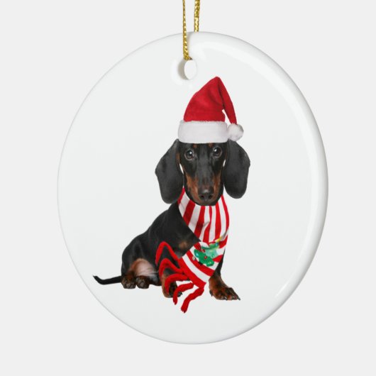 Dachshund met Petten kerst Keramisch Ornament (Links)