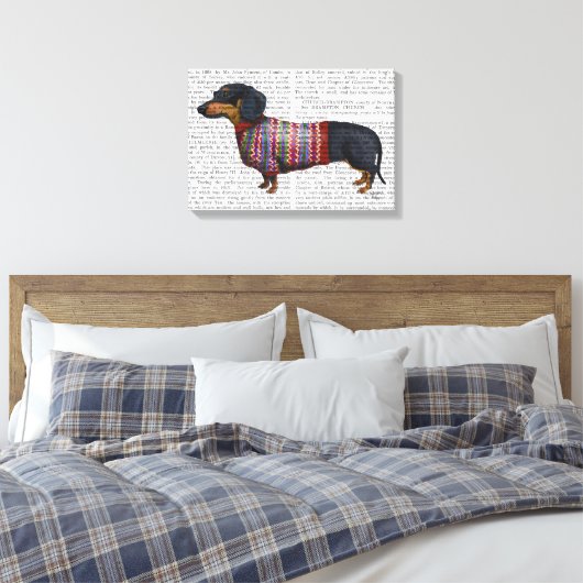 Dachshund met poly Sweater Canvas Afdruk (Insitu (Slaapkamer))