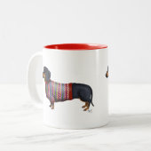 Dachshund met poly Sweater Tweekleurige Koffiemok (Voorkant links)