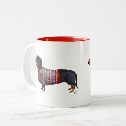 Dachshund met poly Sweater Tweekleurige Koffiemok (Voorkant links)