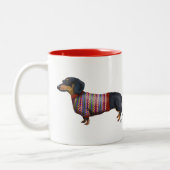 Dachshund met poly Sweater Tweekleurige Koffiemok (Links)