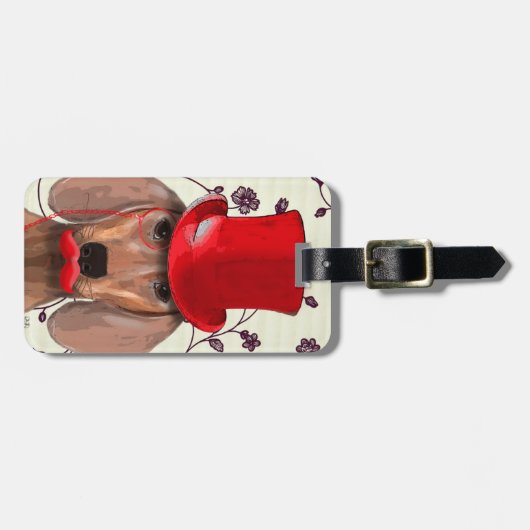 Dachshund met Red Top Hat Bagagelabel (Voorkant horizontaal)