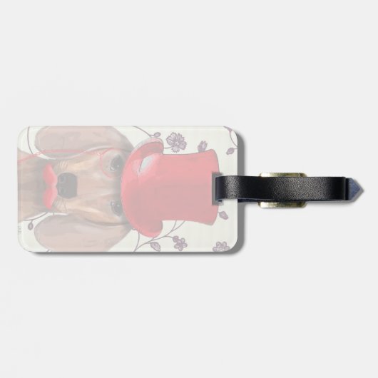Dachshund met Red Top Hat Bagagelabel (Achterkant horizontaal)