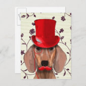 Dachshund met Red Top Hat Briefkaart (Voorkant / Achterkant)