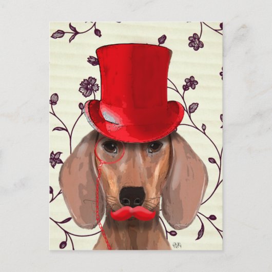 Dachshund met Red Top Hat Briefkaart (Voorkant)