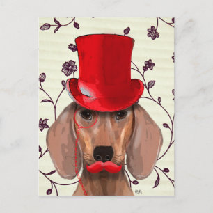 Dachshund met Red Top Hat Briefkaart
