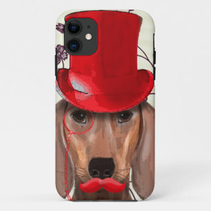 Dachshund met Red Top Hat iPhone 11 Hoesje