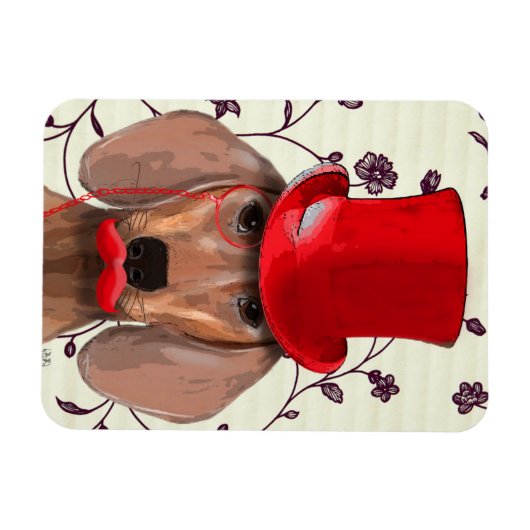 Dachshund met Red Top Hat Magneet (Horizontaal)