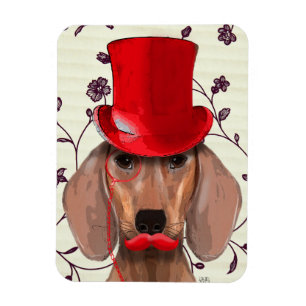 Dachshund met Red Top Hat Magneet