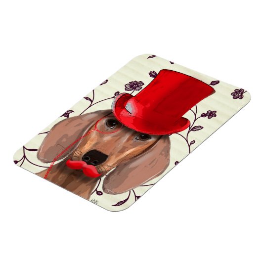 Dachshund met Red Top Hat Magneet (Linkerzijde)