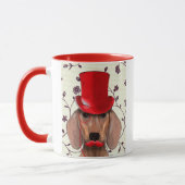 Dachshund met Red Top Hat Mok (Links)
