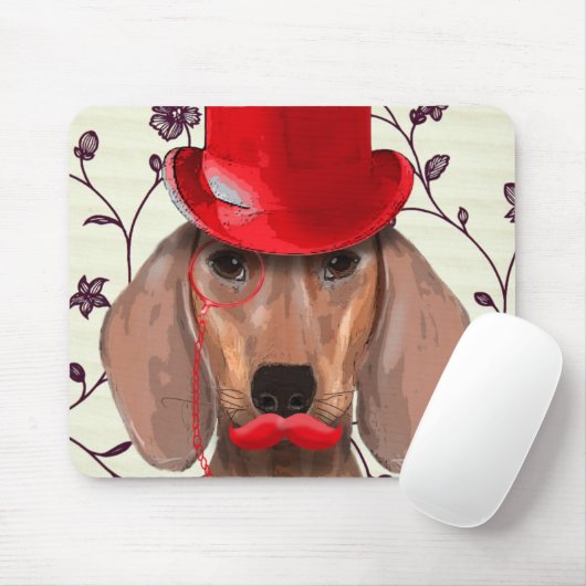 Dachshund met Red Top Hat Muismat (Met muis)