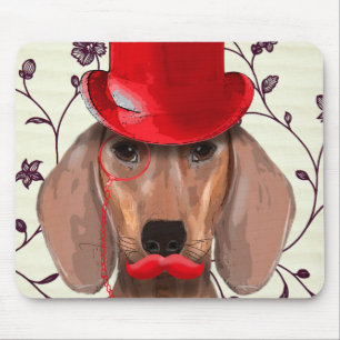 Dachshund met Red Top Hat Muismat