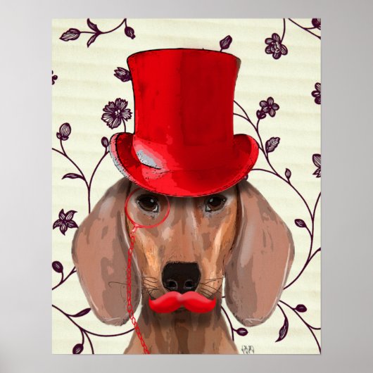 Dachshund met Red Top Hat Poster (Voorkant)