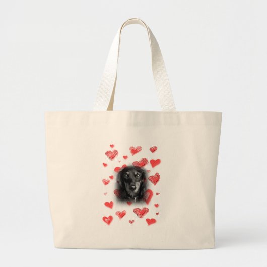 Dachshund met rode harten grote tote bag (Voorkant)
