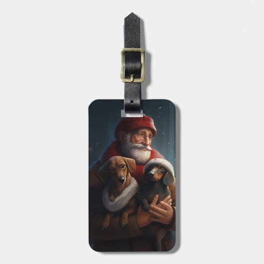 Dachshund met sinterklaas feestelijke kerst bagagelabel (Voorkant verticaal)