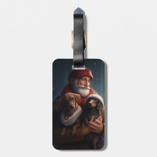 Dachshund met sinterklaas feestelijke kerst bagagelabel (Achterkant verticaal)