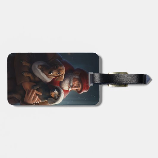 Dachshund met sinterklaas feestelijke kerst bagagelabel (Achterkant horizontaal)