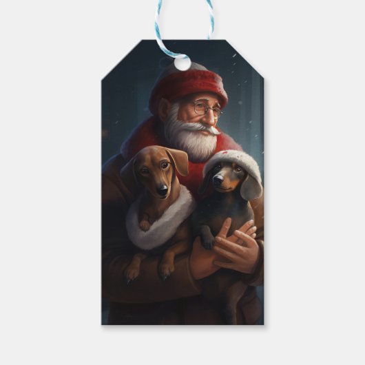 Dachshund met sinterklaas feestelijke kerst cadeaulabel (Voorkant)