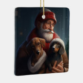 Dachshund met sinterklaas feestelijke kerst keramisch ornament (Rechts)