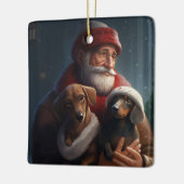 Dachshund met sinterklaas feestelijke kerst keramisch ornament (Links)