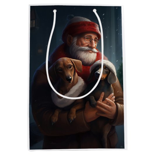 Dachshund met sinterklaas feestelijke kerst medium cadeauzakje (Voorkant)
