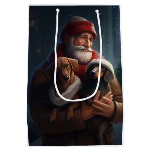 Dachshund met sinterklaas feestelijke kerst medium cadeauzakje (Achterkant)