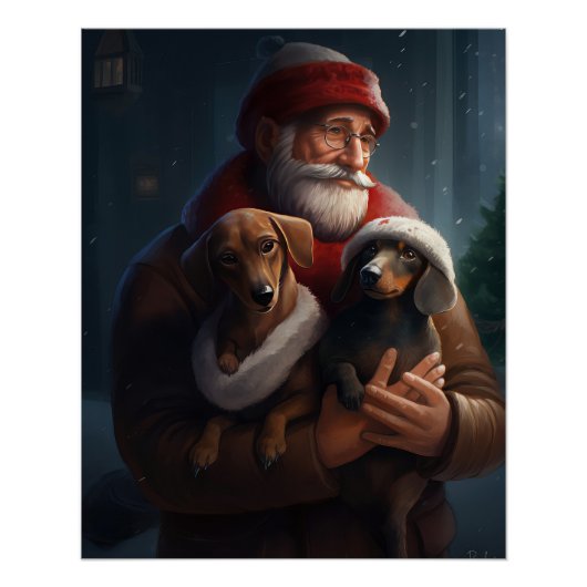 Dachshund met sinterklaas feestelijke kerst perfect poster (Voorkant)
