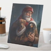 Dachshund met sinterklaas feestelijke kerst reclamebord met voetstuk (Insitu)