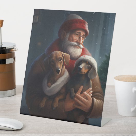Dachshund met sinterklaas feestelijke kerst reclamebord met voetstuk (Insitu)