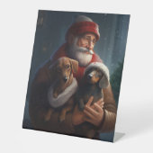 Dachshund met sinterklaas feestelijke kerst reclamebord met voetstuk (Voorkant)