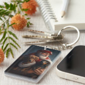 Dachshund met sinterklaas feestelijke kerst sleutelhanger (Voorkant Rechts)