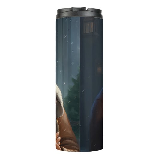 Dachshund met sinterklaas feestelijke kerst thermosbeker (Achterkant)