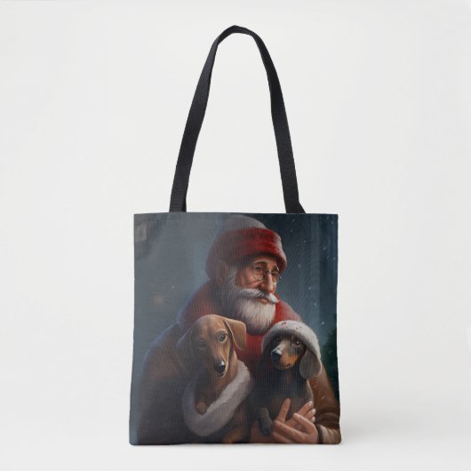 Dachshund met sinterklaas feestelijke kerst tote bag (Voorkant)